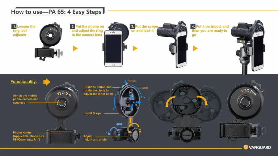 Vanguard VEO PA-65 - adaptateur digiscopie smartphone