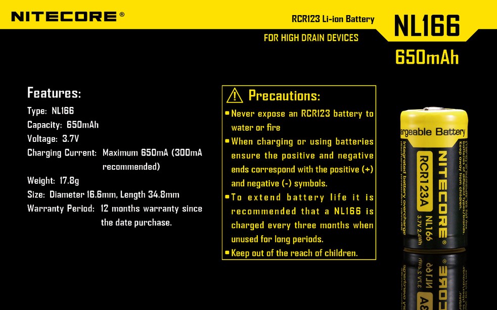 Piles, batteries et chargeurs - Nitecore | Batterie RCR123A Li-ion Rechargeable - outpost-shop.com