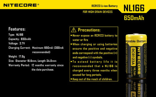 Piles, batteries et chargeurs - Nitecore | Batterie RCR123A Li-ion Rechargeable - outpost-shop.com