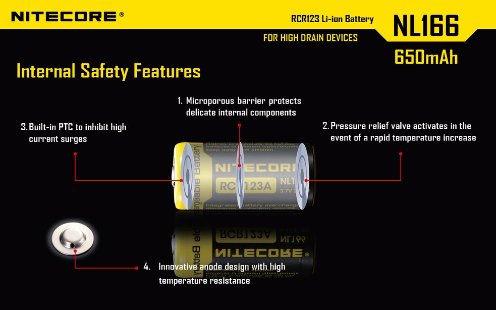 Piles, batteries et chargeurs - Nitecore | Batterie RCR123A Li-ion Rechargeable - outpost-shop.com