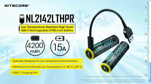 Piles, batteries et chargeurs - Nitecore | Batterie 21700 Li-ion (4200mah) USB-C - Basse température - outpost-shop.com