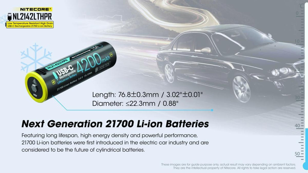 Piles, batteries et chargeurs - Nitecore | Batterie 21700 Li-ion (4200mah) USB-C - Basse température - outpost-shop.com