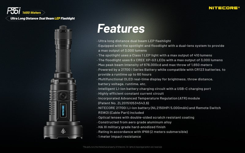 Lampes Tactiques - Nitecore | P35i LEP – 3000 Lumens - outpost-shop.com