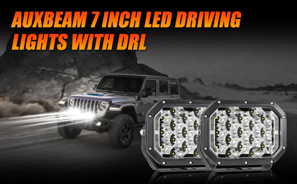 Alimentation & Éclairage - Auxbeam | Feux de route blancs avec DRL - 7x5 pouces  (2 pièces) - outpost-shop.com