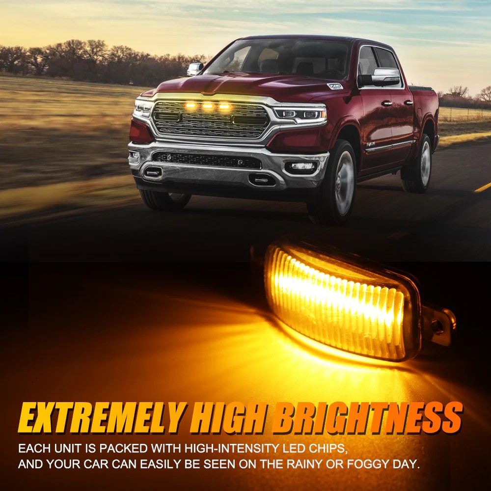 Alimentation & Éclairage - Auxbeam | LED Front Grille Lights  - Amber Light Fit for Dodge Ram 1500 2500 3500 - outpost-shop.com
