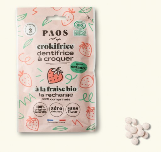 Hygiène - PAOS | Recharge dentifrice à croquer BIO - Crokifrice - fraise - 125 comprimés de 30g - outpost-shop.com