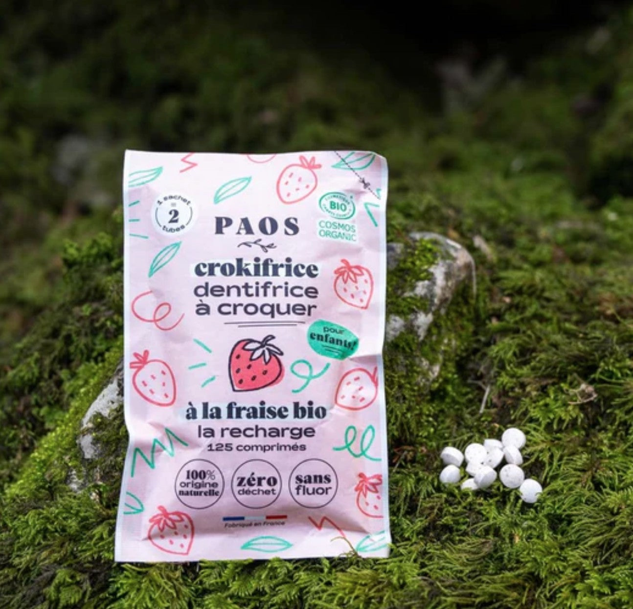 Hygiène - PAOS | Recharge dentifrice à croquer BIO - Crokifrice - fraise - 125 comprimés de 30g - outpost-shop.com