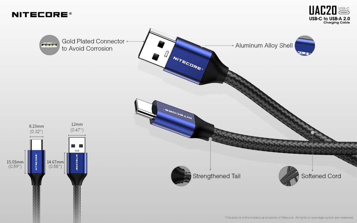 Câble USB-A vers USB-C Nitecore tressé 1 m