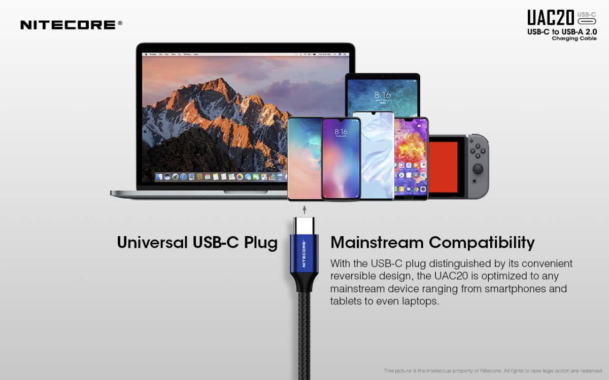 Câble USB-A vers USB-C Nitecore tressé 1 m