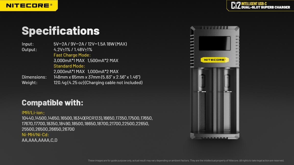 Chargeur d'accus Nitecore Ci2 deux emplacements 3 A