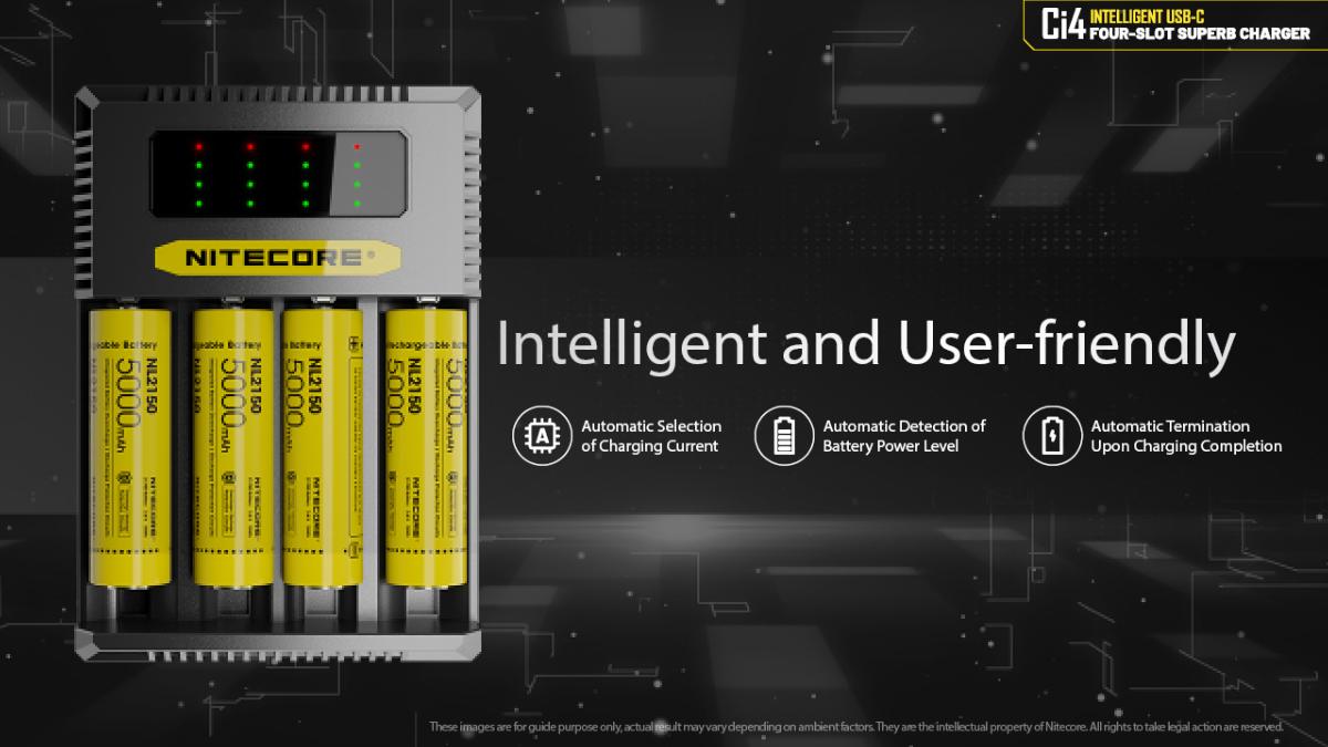 Chargeur d'accus Nitecore Ci4 quatre emplacements 3 A