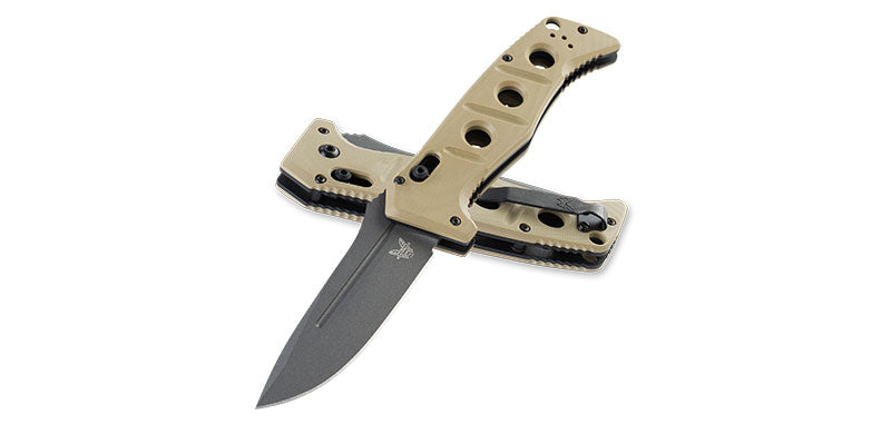 Couteau automatique Benchmade Auto Adamas Cru Wear - G10 Desert Tan, lame grise