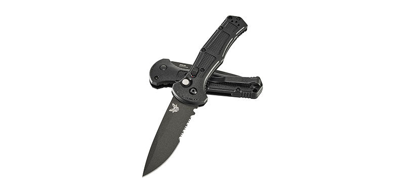 Couteau automatique Benchmade Claymore - Manche grivory/acier noir, CPM D2, tranchant lisse, lame de 86 mm, lame drop point