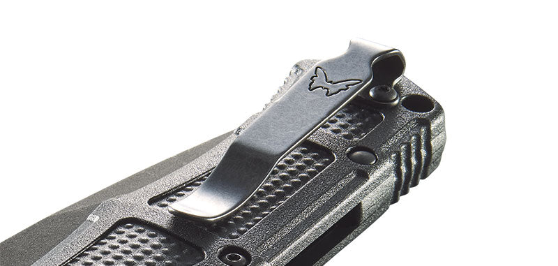 Couteau automatique Benchmade Claymore - Manche grivory/acier noir, CPM D2, tranchant lisse, lame de 86 mm, lame drop point
