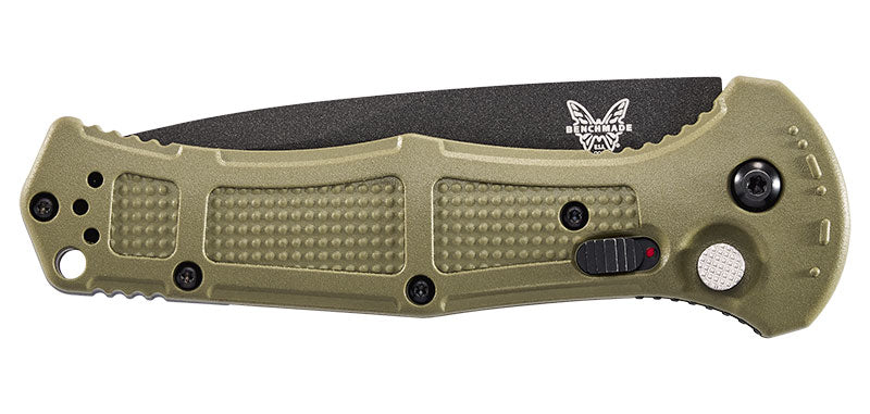 Couteau automatique Benchmade Claymore - Manche grivory/acier olive, CPM D2, tranchant lisse, lame de 86 mm, lame drop point