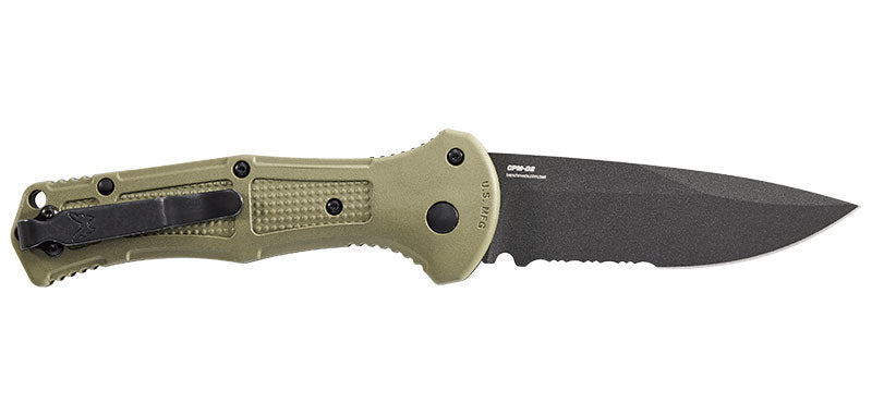 Couteau automatique Benchmade Claymore - Manche grivory/acier olive, CPM D2, tranchant lisse, lame de 86 mm, lame drop point