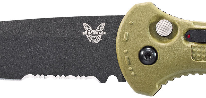 Couteau automatique Benchmade Claymore - Manche grivory/acier olive, CPM D2, tranchant lisse, lame de 86 mm, lame drop point