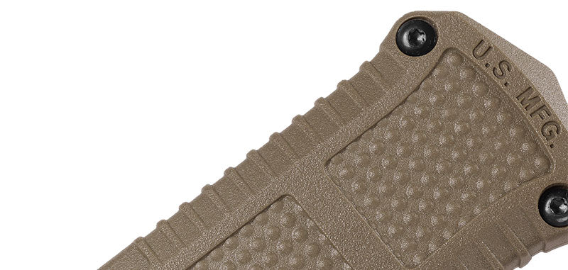 Couteau automatique Benchmade Claymore - Manche grivory marron, CPM D2, double tranchant mixte, lame de 99 mm, lame dague