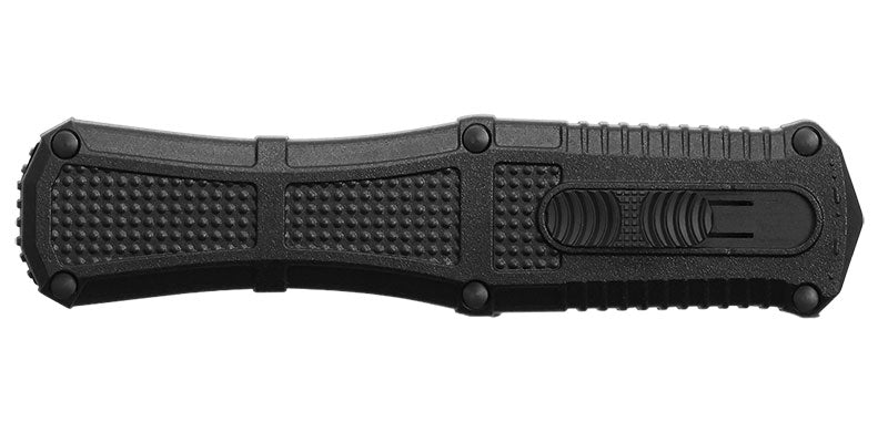 Couteau automatique Benchmade Claymore - Manche grivory noir, CPM D2, double tranchant mixte, lame de 99 mm, lame dague