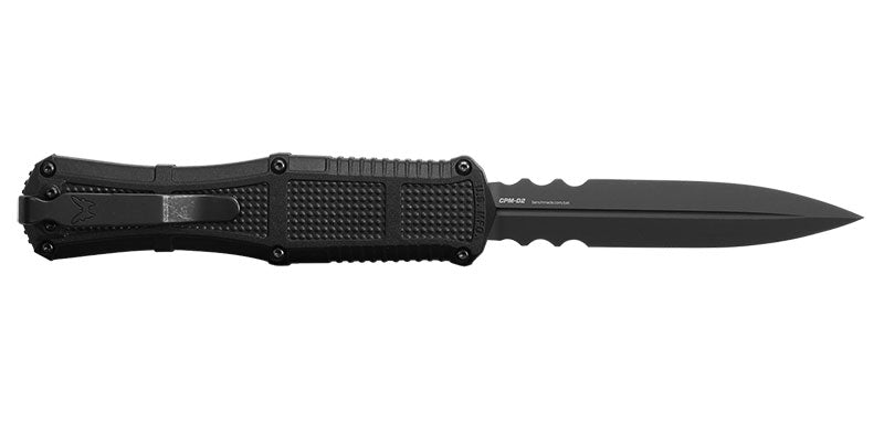 Couteau automatique Benchmade Claymore - Manche grivory noir, CPM D2, double tranchant mixte, lame de 99 mm, lame dague