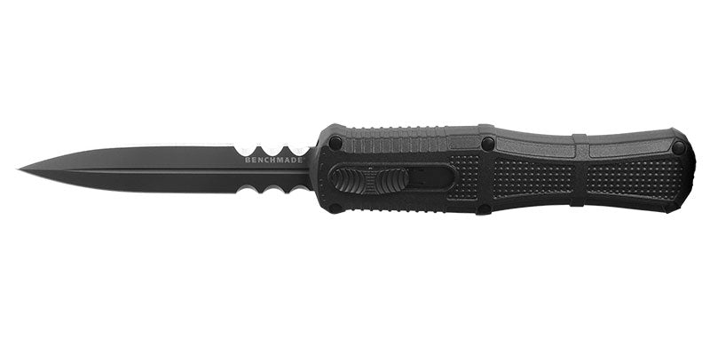 Couteau automatique Benchmade Claymore - Manche grivory noir, CPM D2, double tranchant mixte, lame de 99 mm, lame dague