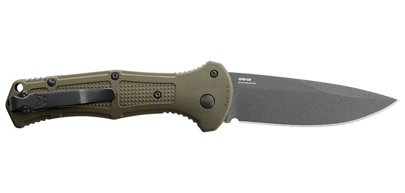 Couteau automatique Benchmade Claymore - Manche grivory vert, CPM154, tranchant lisse, lame de 86 mm, lame drop point