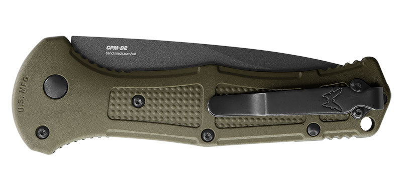 Couteau automatique Benchmade Claymore - Manche grivory vert, CPM154, tranchant lisse, lame de 86 mm, lame drop point