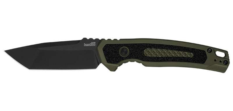 Couteau automatique Kershaw Launch 16 - Manche aluminium noir/vert, tranchant lisse