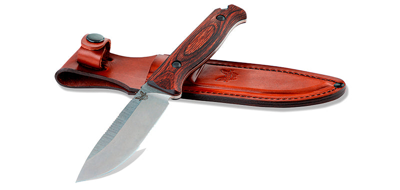 Couteau de chasse Benchmade Saddle Mountain Skinner - Manche bois stabilisé, étui cuir