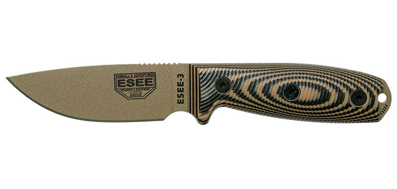 Couteau ESEE-3 lame Dark Earth manche G10 3D coyote et noir