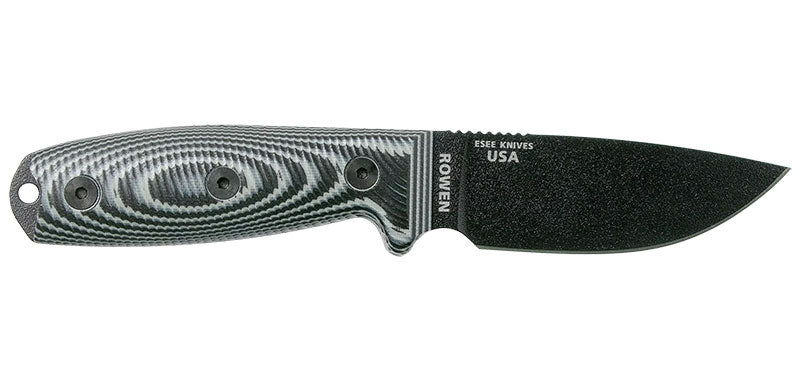 Couteau ESEE-3 lame noire manche G10 3D gris et étui Zytel