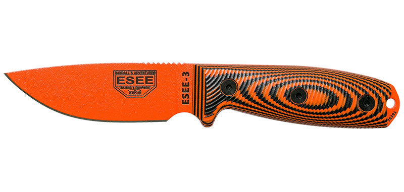 Couteau ESEE-3 lame orange manche G10 3D orange et noir