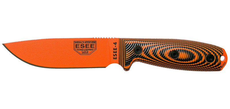 Couteau ESEE-4 lame orange manche G10 3D orange et noir