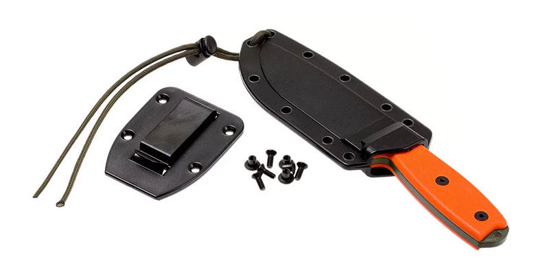 Couteau ESEE-4 lame verte manche orange et étui Zytel