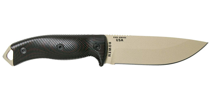 Couteau ESEE-5 lame Desert Tan manche G10 noir étui Kydex