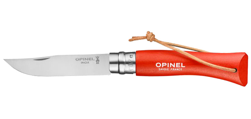 Couteau Opinel Baroudeur N°07 inox, manche coloré et dragonne - Orange