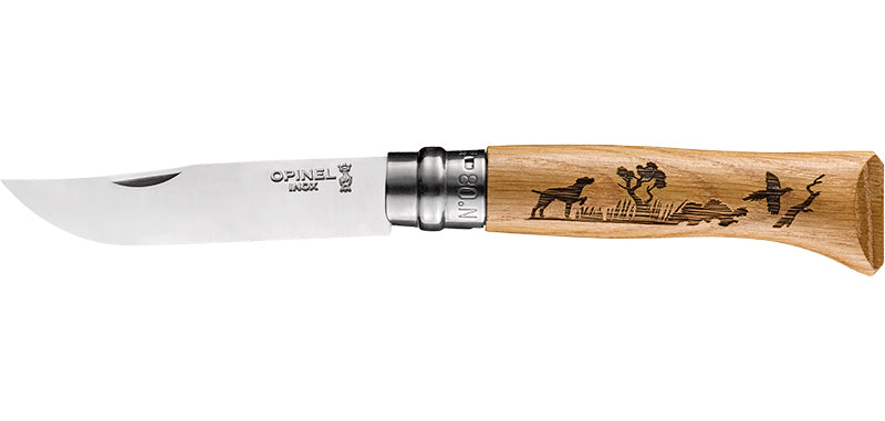 Couteau Opinel N°08 Animalia, manche chêne gravé - Chien