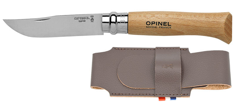 Couteau Opinel Tradition N°08 inox avec étui cuir Alpine