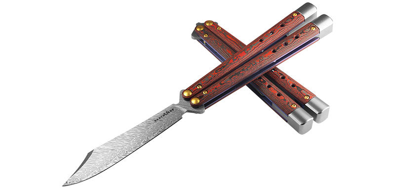 Couteau papillon Benchmade Necron Lava Flow damas