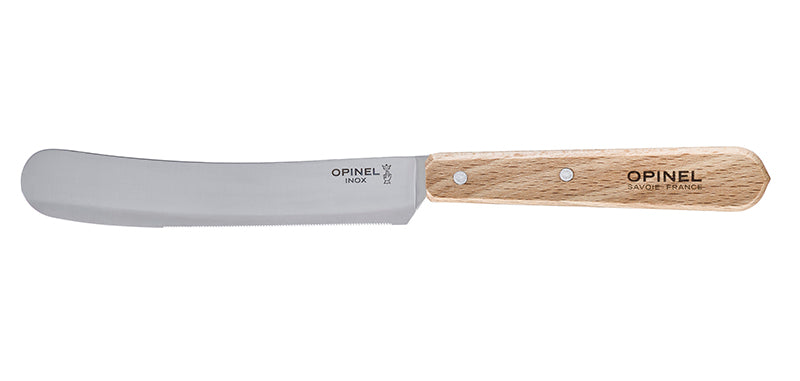 Couteau petit-déjeuner Opinel, lame tartineur et dentée - Hêtre naturel