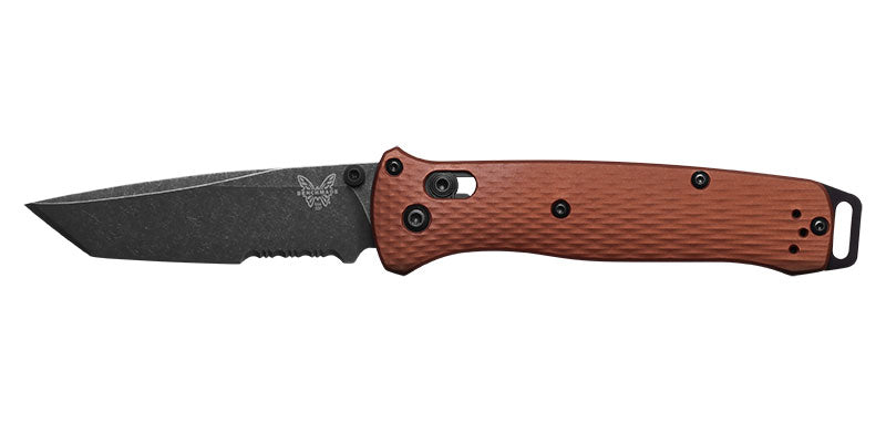 Couteau pliant Benchmade Bailout - Manche aluminium marron, lame battlewash, CPM MagnaCut, tranchant mixte
