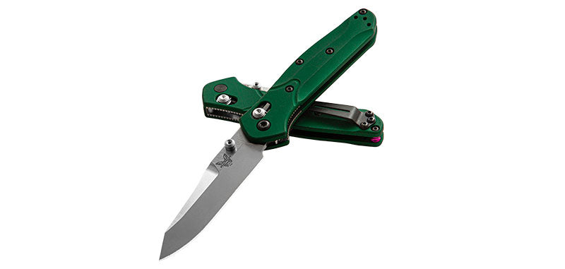 Couteau pliant Benchmade Mini Osborne - Manche aluminium vert, lame blanche, CPM S30V