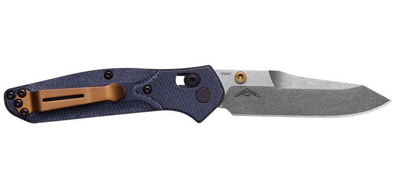 Couteau pliant Benchmade Mini Osborne - Manche micarta bleu, lame blanche, M390