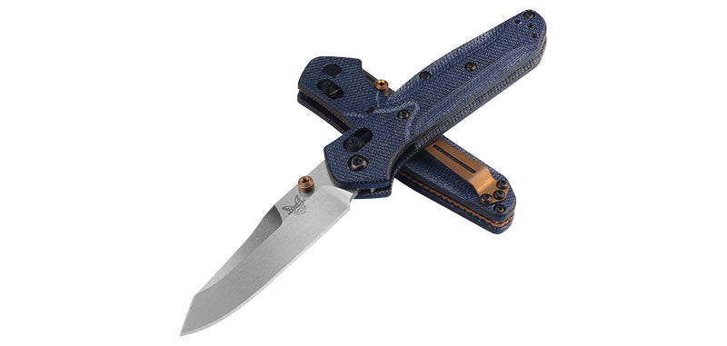 Couteau pliant Benchmade Mini Osborne - Manche micarta bleu, lame blanche, M390