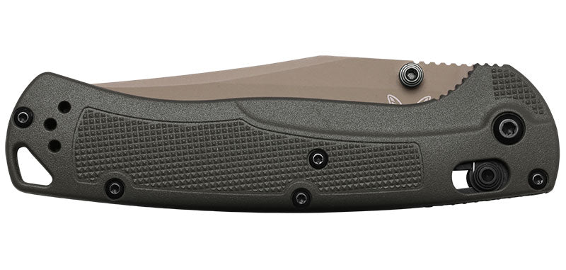 Couteau pliant Benchmade Taggedout - Manche grivory olive, lame tan, Elmax, lame de 89 mm