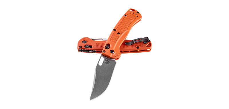 Couteau pliant Benchmade Taggedout - Manche grivory orange, lame blanche, CPM 154, lame de 89 mm