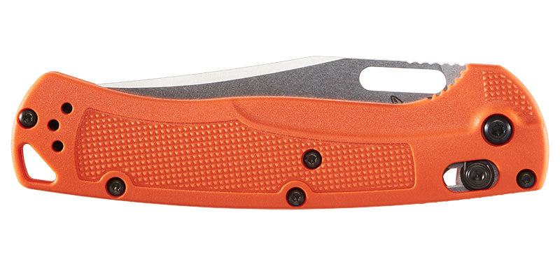 Couteau pliant Benchmade Taggedout - Manche grivory orange, lame blanche, CPM 154, lame de 89 mm