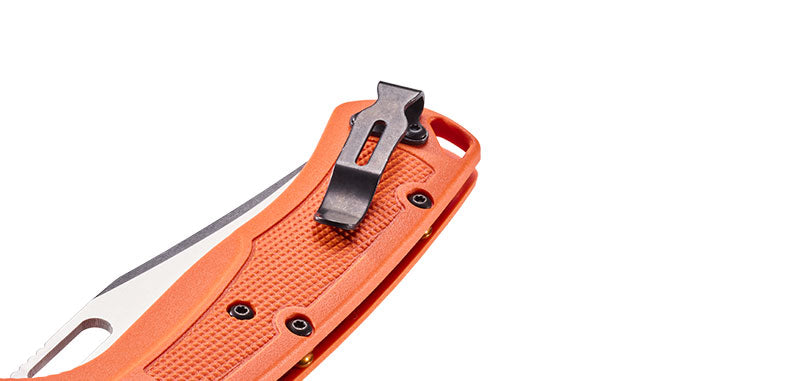 Couteau pliant Benchmade Taggedout - Manche grivory orange, lame blanche, CPM 154, lame de 89 mm