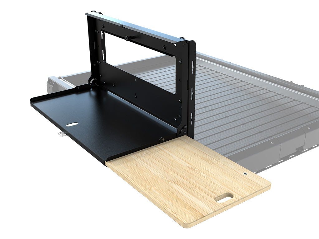 Table rabattable pour plateau coulissant de benne