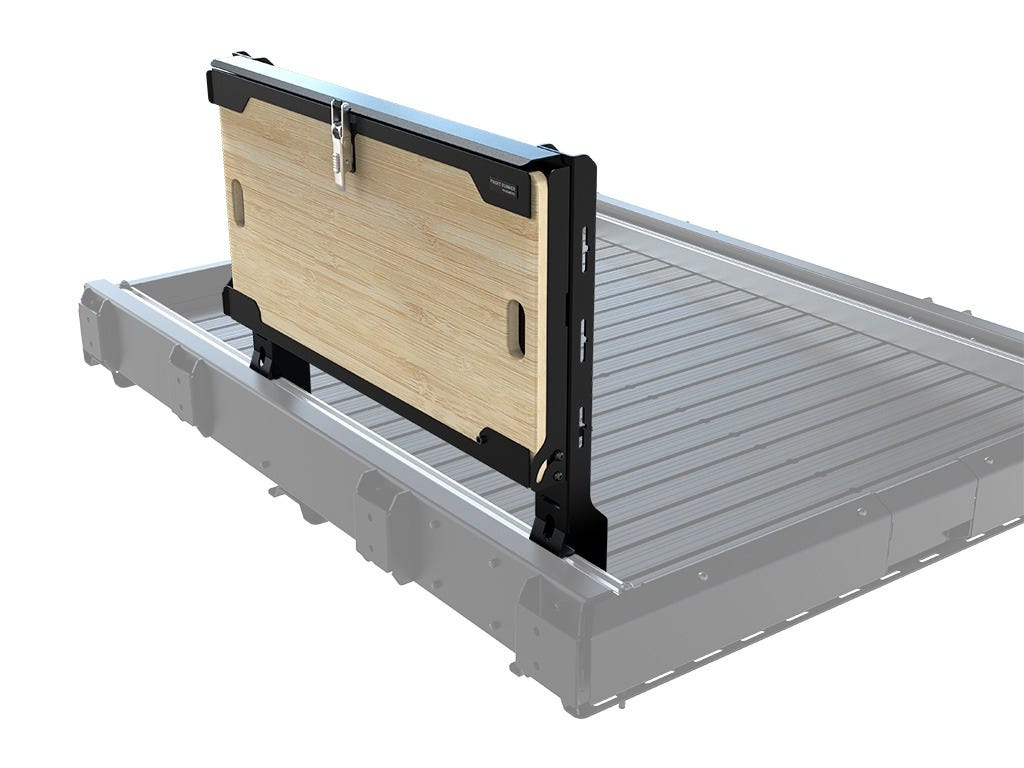 Table rabattable pour plateau coulissant de benne